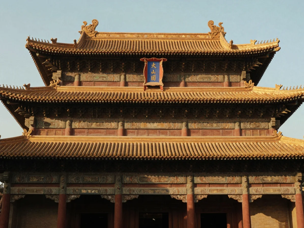 Intricate architectural details of an ancient building, golden ho