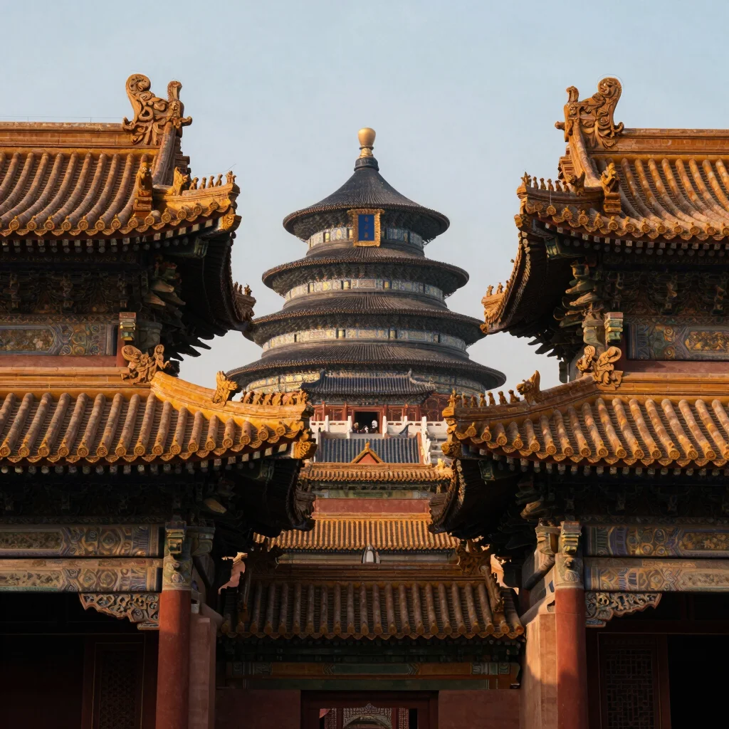 Intricate architectural details of an ancient building, golden ho