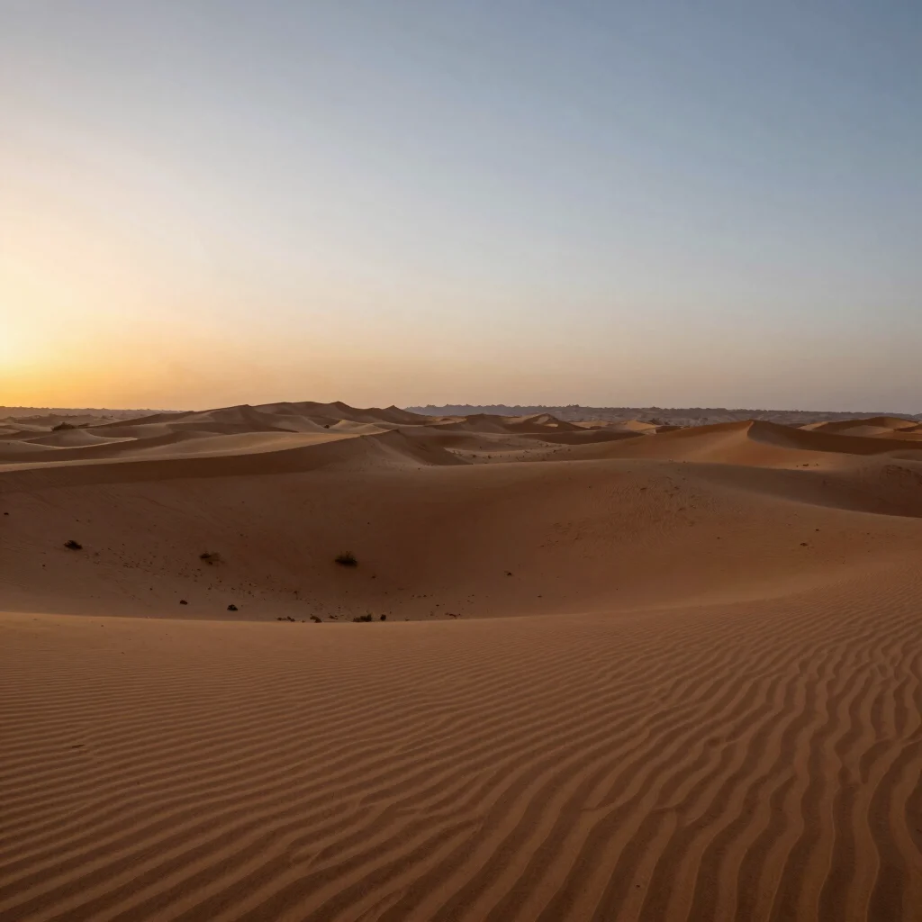 Panoramic desert landscape at dusk, rich natural tones, 35mm wide